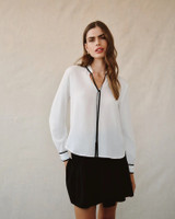 Contrast Trim Pullover- Off White