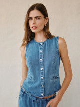 High Neck Fitted Vest- Medium Vintage Wash