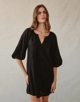 Pullover Puff Sleeve Dress- Black