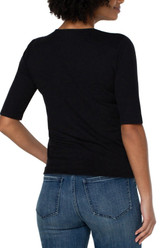Copy of Double Layer V Neck 1/2 Sleeve Rib Knit Top - Black