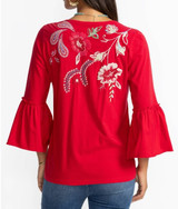 Freyde Ruffle Sleeve T-Shirt - Red