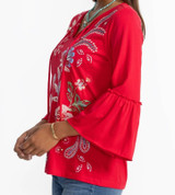 Freyde Ruffle Sleeve T-Shirt - Red