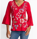 Freyde Ruffle Sleeve T-Shirt - Red