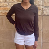 Cotton Cashmere Frayed Edge V- Brown