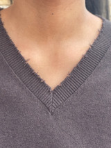 Cotton Cashmere Frayed Edge V- Brown