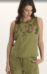 Katrine Soft Twill Embroidered Artisan Tank - Thicket Pigment