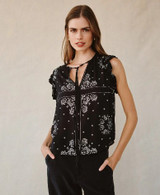 Ruffle Sleeve Tie Neck- Bandana Print