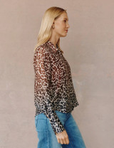 Flowy Wide Collar Button Down- Ombre Leopard