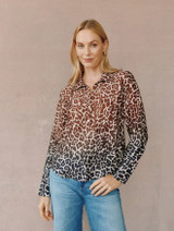 Flowy Wide Collar Button Down- Ombre Leopard