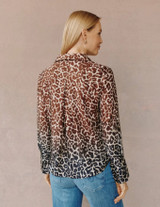 Flowy Wide Collar Button Down- Ombre Leopard