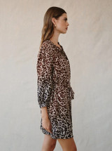 Puff Sleeve Belted Shirt Dress- Ombre Leopard Print