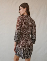 Puff Sleeve Belted Shirt Dress- Ombre Leopard Print