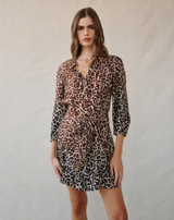 Puff Sleeve Belted Shirt Dress- Ombre Leopard Print