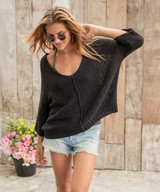 Kaya 3/4 Sleeve V Cotton- Black