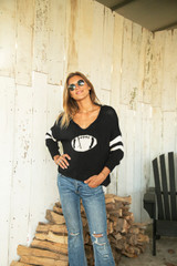 Jesse Top Football Cotton Sweater - Black
