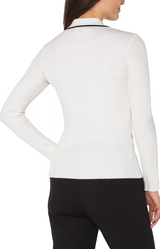 V-Neck Collared Sweater- Vintage White