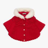 Infant Girls Knitted Cape - Red 