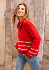 Petra Striped Zip Top- Red Ginger/ Latte Petra Striped Zip Top- Red Ginger/ Latte