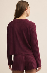 Mara Rib Cardigan- Merlot