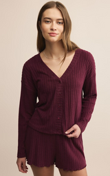 Mara Rib Cardigan- Merlot