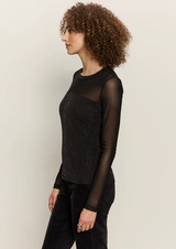 Sparkle Mesh Crew Tee-  Black Sparkle Mesh Crew Tee-  Black