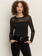 Sparkle Mesh Crew Tee-  Black Sparkle Mesh Crew Tee-  Black