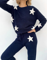 Navy Oat Stars Fuzzy Sweater PJ Set