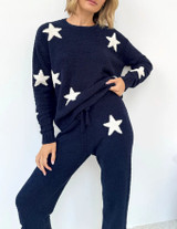 Navy Oat Stars Fuzzy Sweater PJ Set
