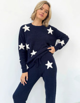 Navy Oat Stars Fuzzy Sweater PJ Set