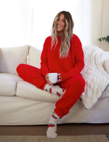 Fuzzy Sweater PJ Set -Red