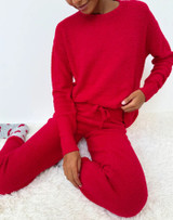 Fuzzy Sweater PJ Set -Red