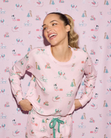 Peace & Pawlidays Dog Print Long Sleeve Top- Pink
