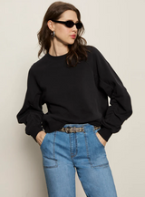 Shirred Sleeve Sweatshirt- Black