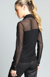 Ponte Mesh Fitted Top- Black