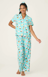 Sweet Life Cupcake Print 3 Piece PJ Set- Bright Aqua