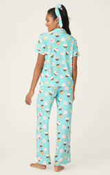 Sweet Life Cupcake Print 3 Piece PJ Set- Bright Aqua