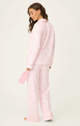 Happy Hour Wine Glass Print 3-Piece PJ Set- Light Pink