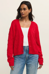 Hearts Embroidered Cardigan- Kiss Me Red