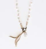 Bebe Knotted Pearl and Deerskin Necklace