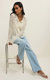 Alycia Crochet Sweater- Cloud