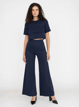 Ponte Knot Standard Wide Leg Pant- Navy