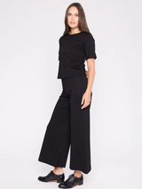 Ponte Knit Short Sleeve Extended Top- Black