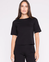 Ponte Knit Short Sleeve Extended Top- Black