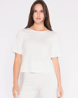 Ponte Knit Short Sleeve Extended Top- Off White
