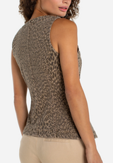 Crew Neck Split Front Vest- Khaki Abstract Animal