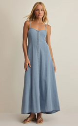 Angel Eyes Twill Midi Dress- Lake Blue