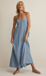 Angel Eyes Twill Midi Dress- Lake Blue