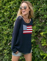 Flag Half Sleeve Top- Darkest Indigo