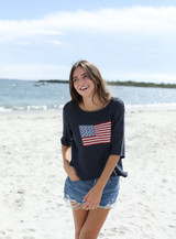 Flag Half Sleeve Top- Darkest Indigo