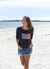 Flag Half Sleeve Top- Darkest Indigo